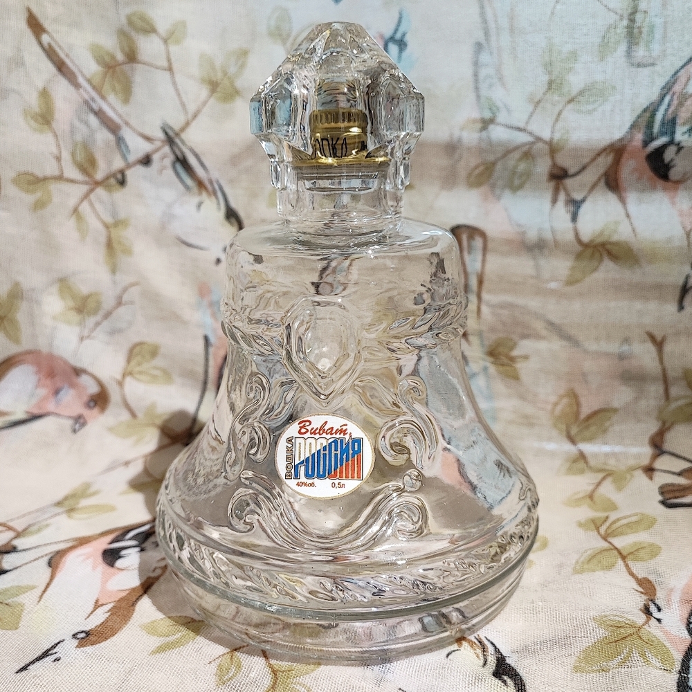 BELL Shaped Figural Glass Russian Vodka Liquor Decanter Bottle with Stopper